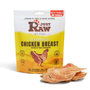 Dehydrated chicken breast treats for pets from Just Raw Pet Food, showing crispy, natural chicken slices on a white background.